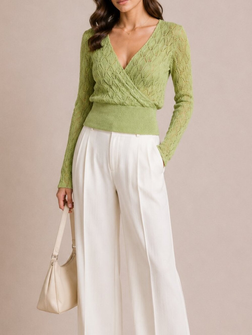 Vintage Y2K Simons Green Pointelle Wrap Top Sz 4